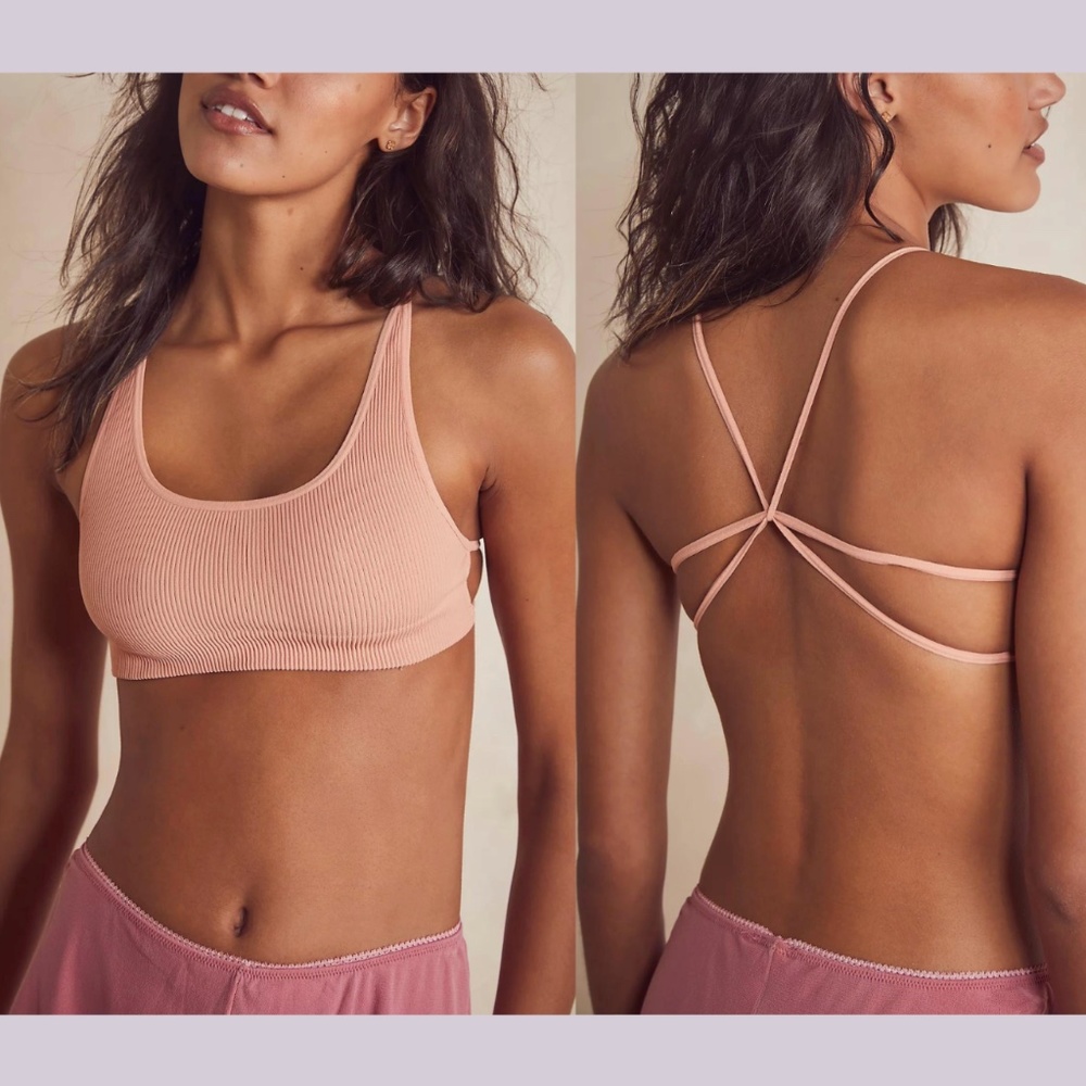 NWT Free People [‎ XS/S ] Rib Sienna Sunset Strappy Bralette in Coral Sand